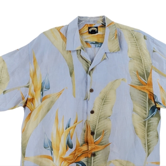 Tommy Bahama Linen Shirt Mens L Floral White Yellow Hawaiian Button Up Relaxed - Picture 5 of 10